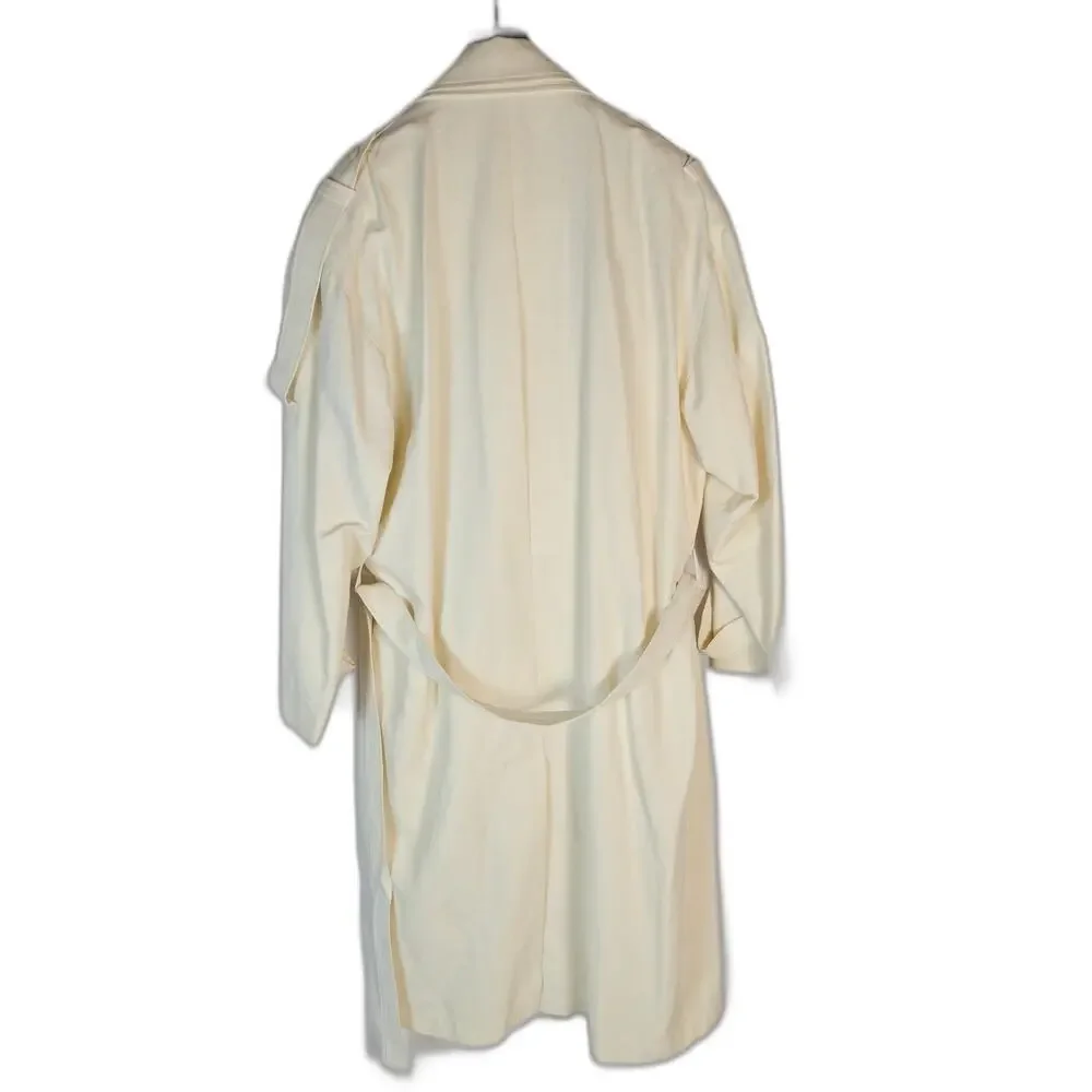 Millenia Men's Ivory Trench Coat Size 44 Long Double Breasted Belted USA